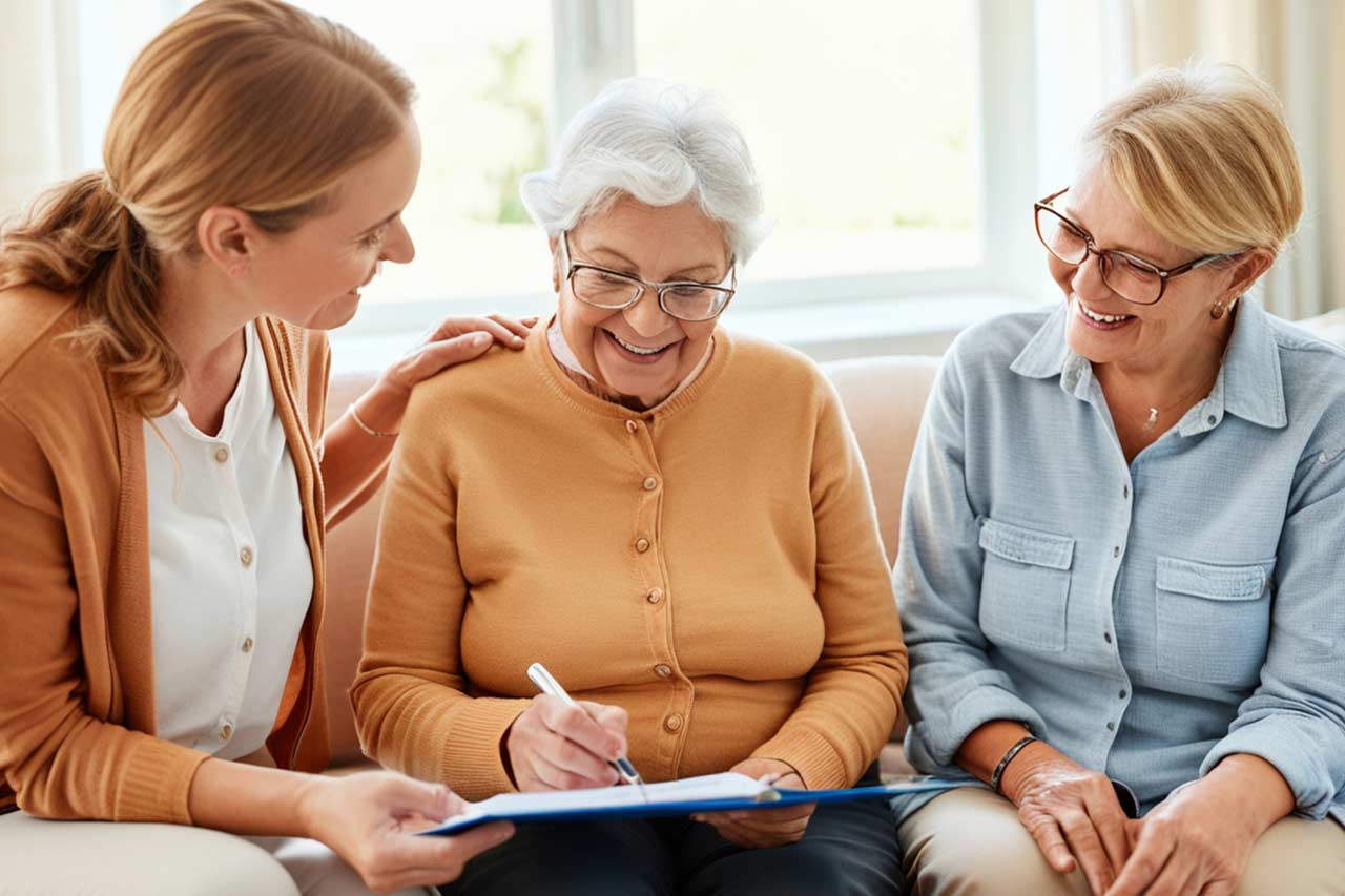 A carer and patient talking during a pressure sore information session.