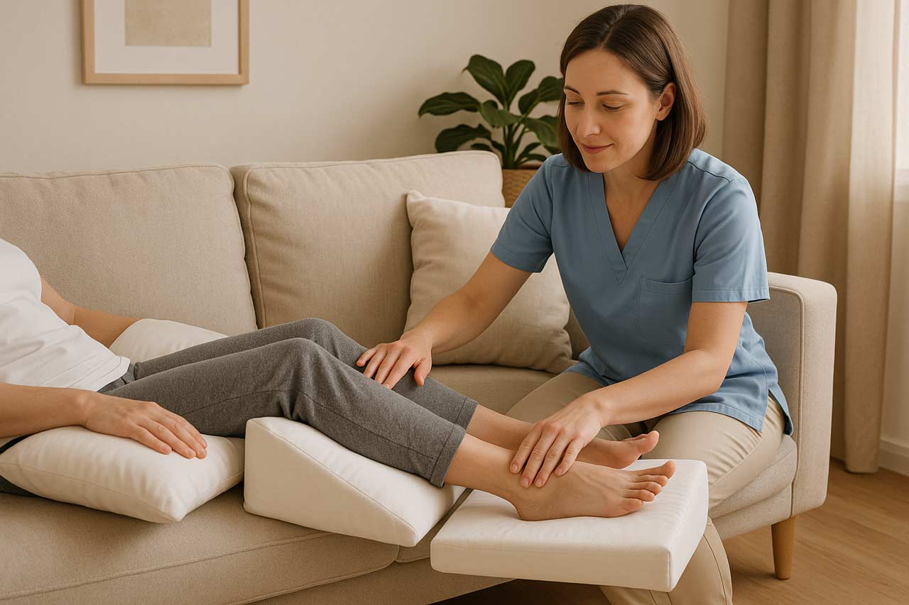 Carer setting up cushions for prevention basics dealing with pressure sores