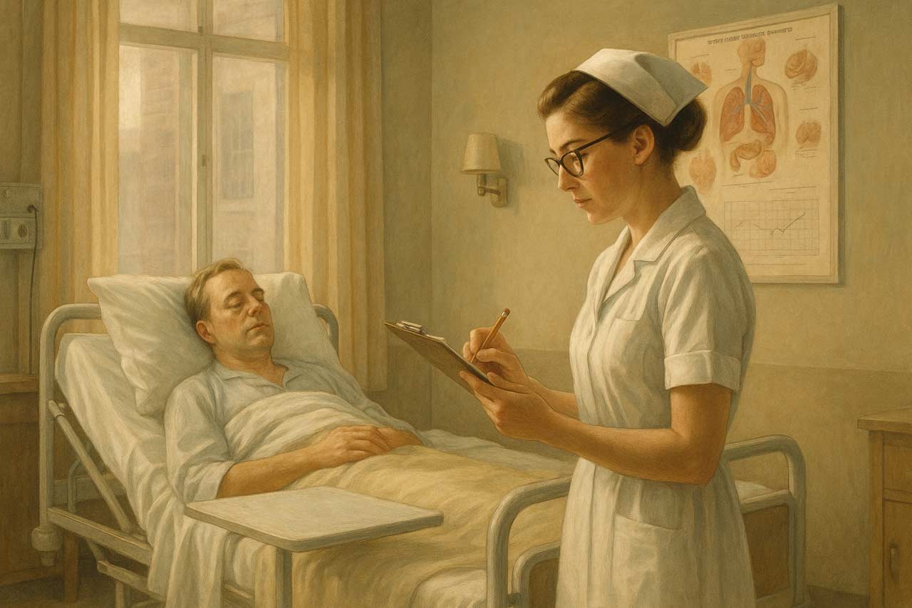 NHS-style care environment showing supportive checks