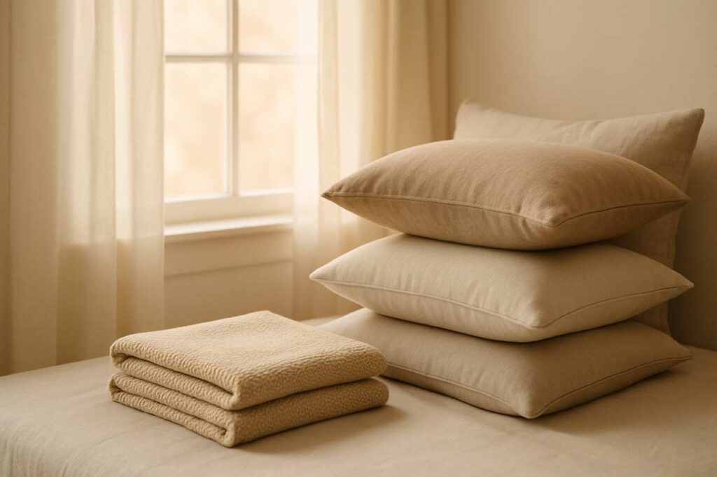 Calm daily care routine showing comfortable resting setup