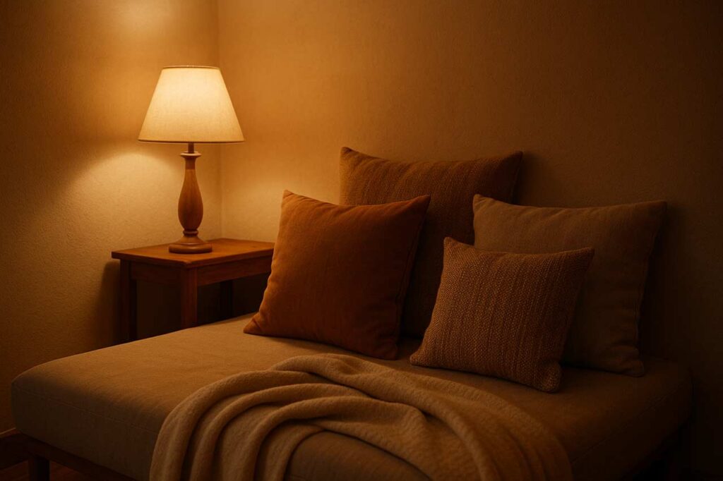 Details of cushions, bedding and soft materials that support comfort